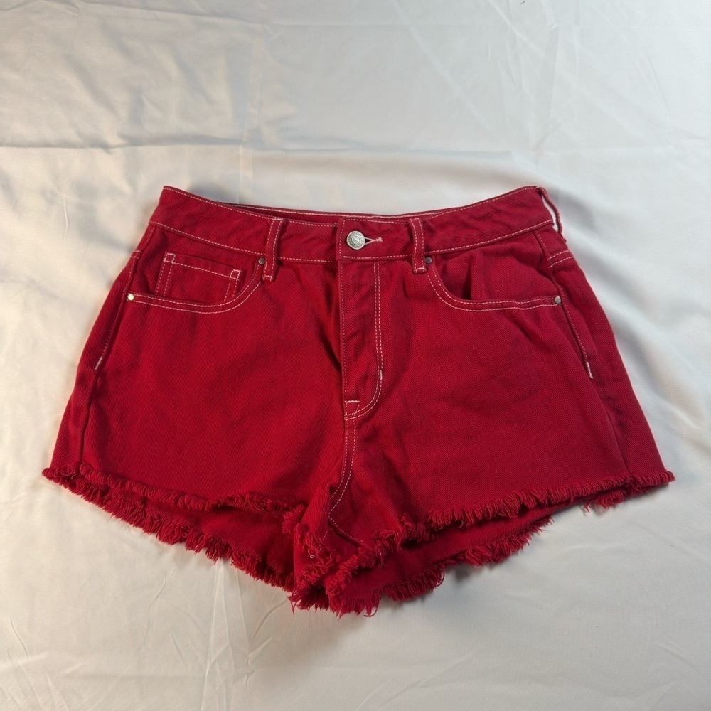 PacSun Red Jean Shorts Distressed Hem